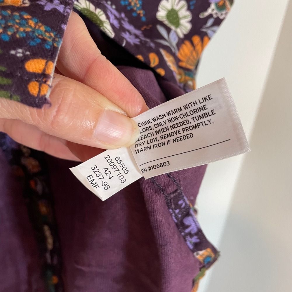 Duluth Trading Co Womens Free Swingin Flannel Shirt Floral Butterfly Purple L - Picture 7 of 8